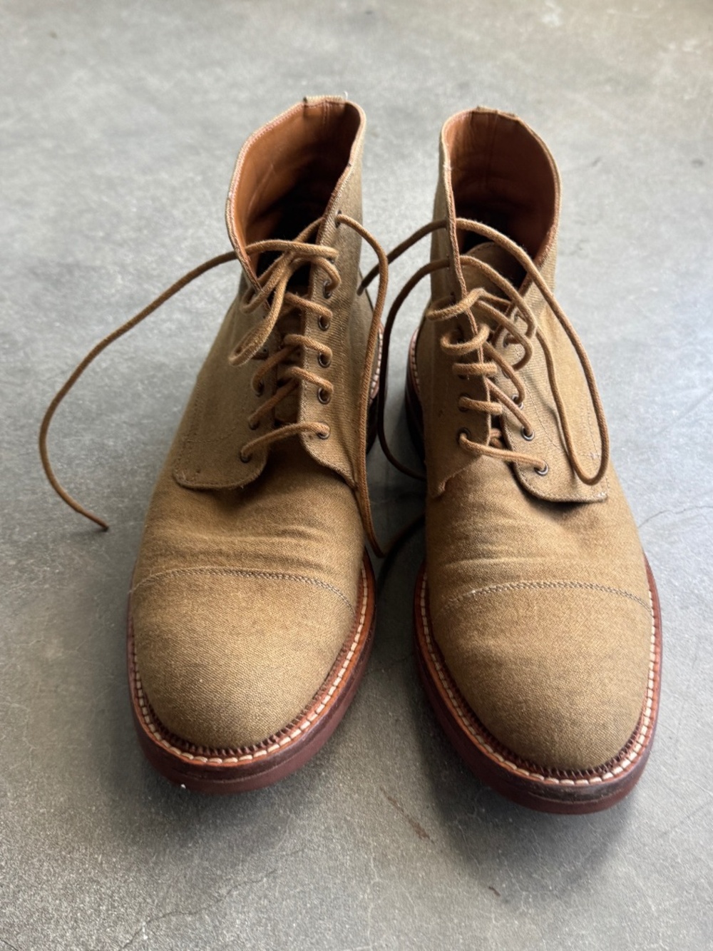 Taft The Jack Boots, Camel Canvas, Brown Leather Cap Toe, Size 39